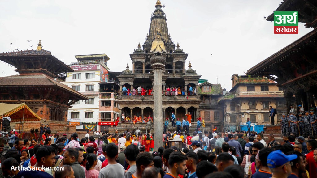 Devotees crowd up in Patan Krishna Temple